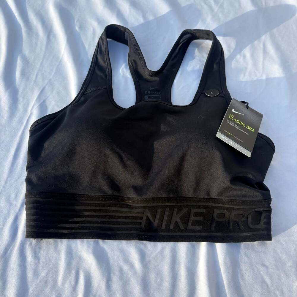 Nike Pro Classic Bra Size L Black Medium Support Sports Bra
